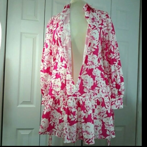 Flying Tomato 100% Cotton Floral Pink Dress Long-Sleeve Belted Flattering Small - Picture 3 of 14